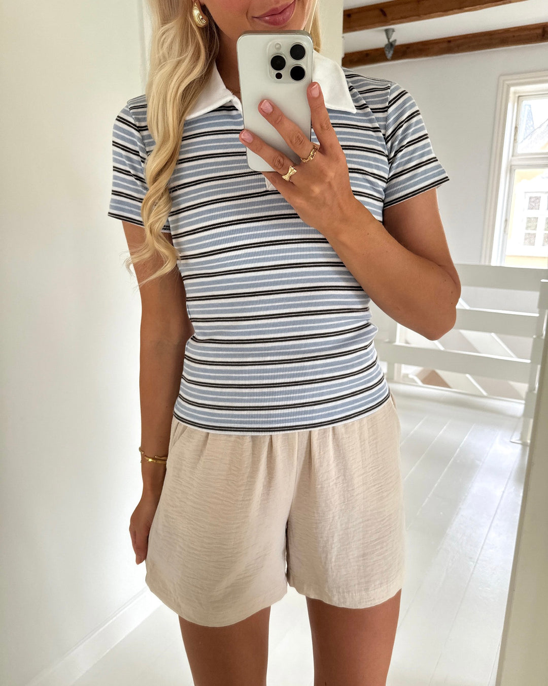 Pieces top jayjay ss v-neck polo jrs d2d fsy cashmere blue/delicioso