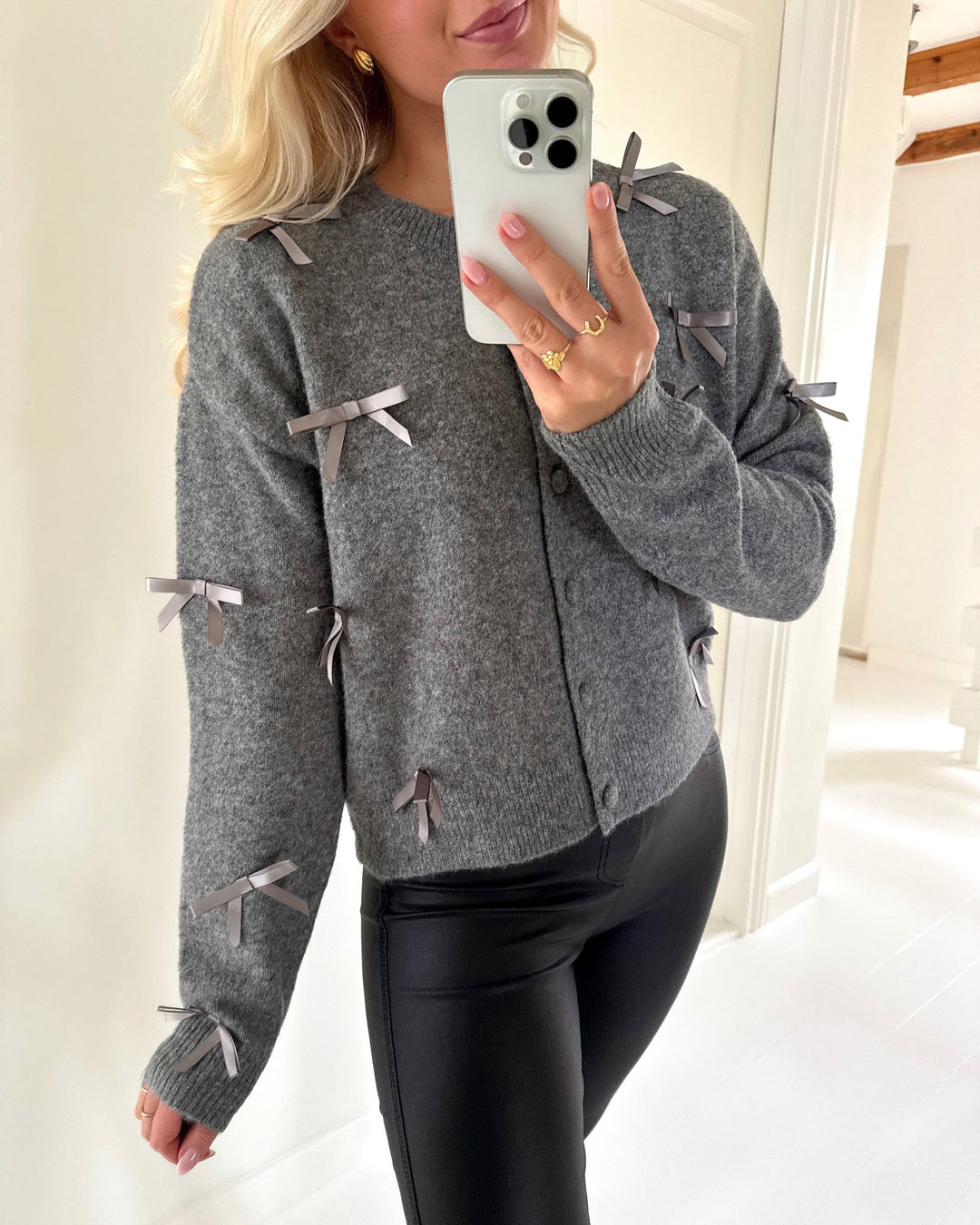 Y.A.S cardigan frilo ls bow knit dark grey melange