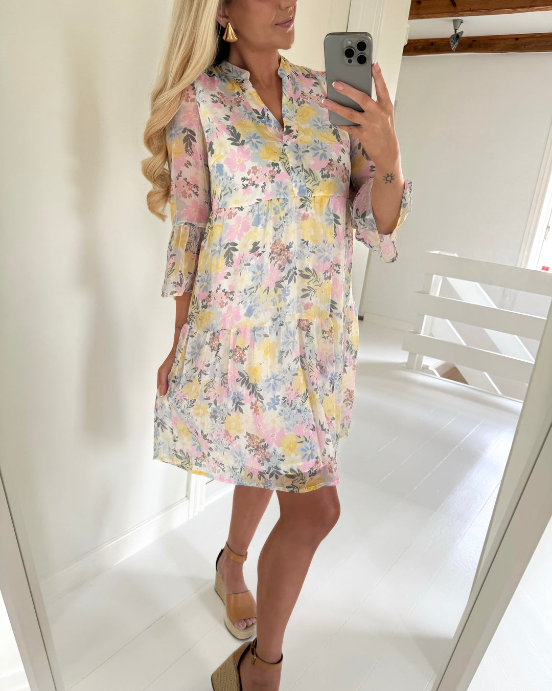 Vero Moda kjole smilla 3/4 short snow white kamille