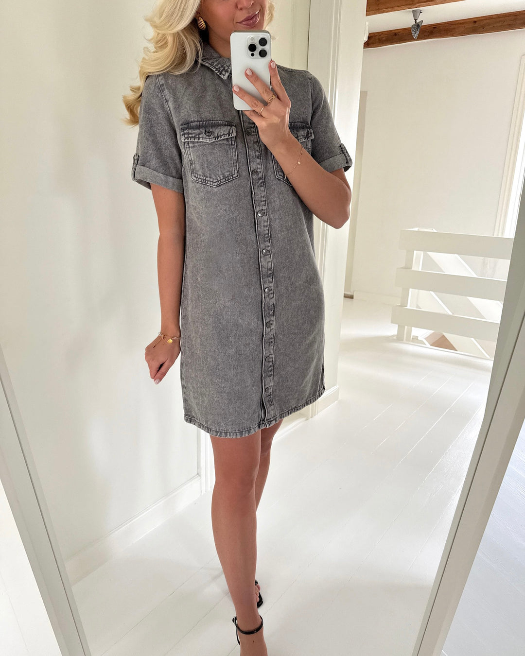 Vero Moda kjole jennie ss short medium grey denim