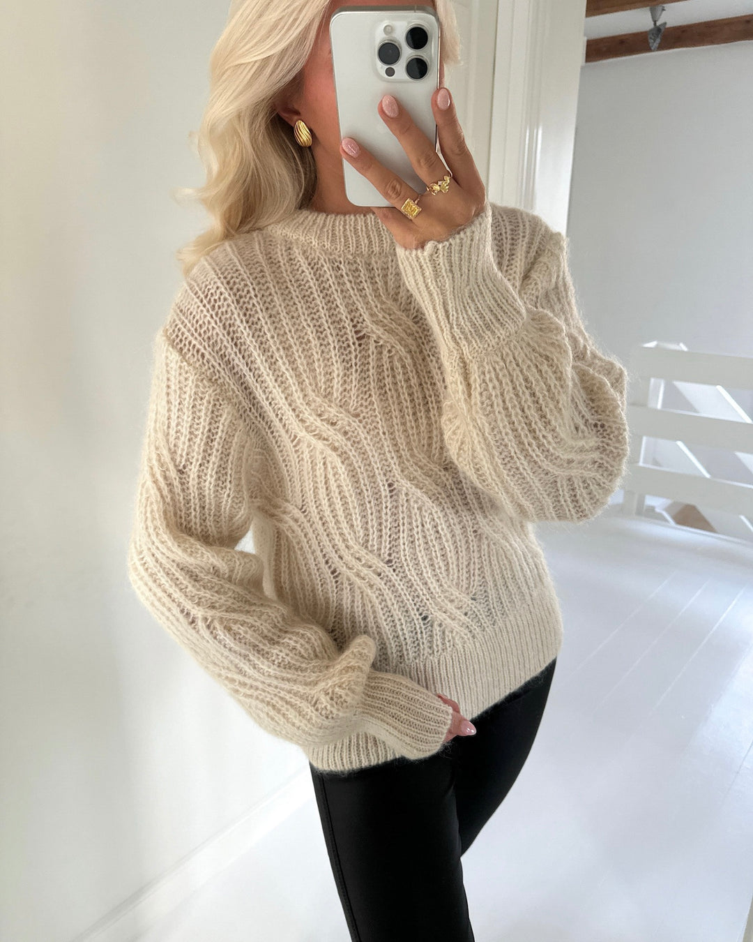 Y.A.S striktrøje zuma ls wool blend knit birch