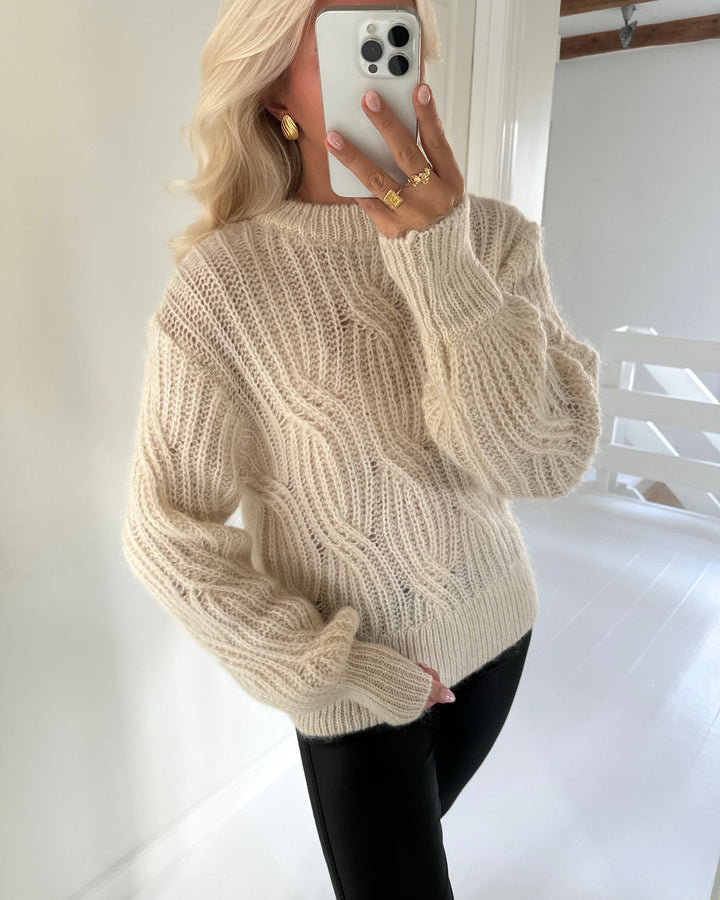 Y.A.S striktrøje zuma ls wool blend knit birch