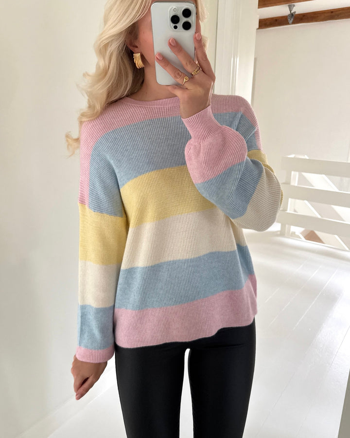 Only sweater atia ls stripe knit light pink melange/winter sky/sunlight/whitecap grey