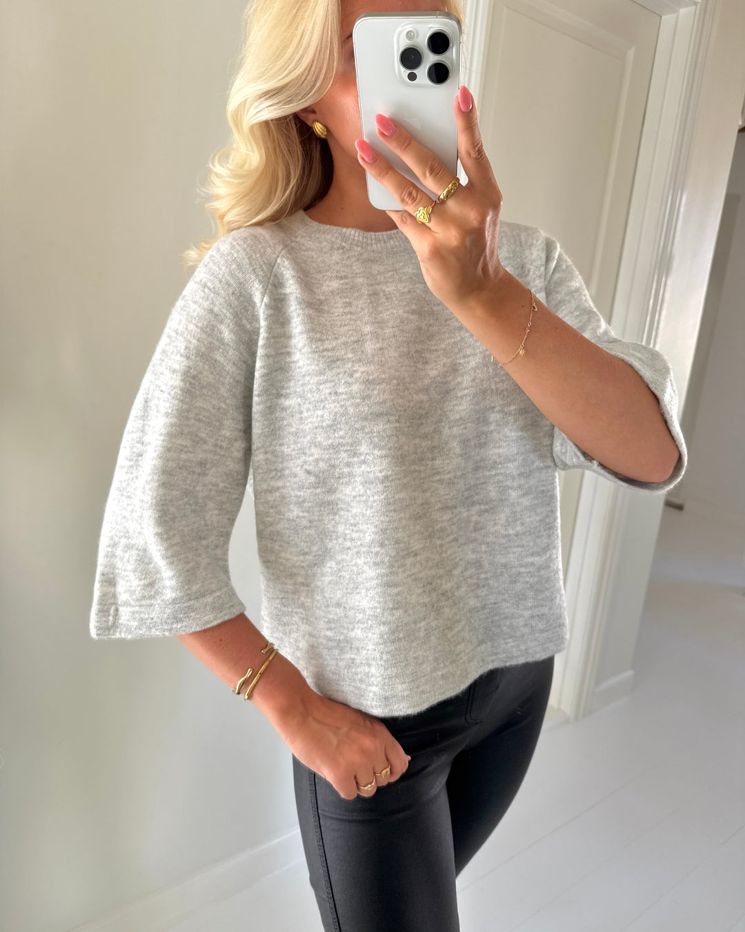 Only striktrøje simoni 3/4 knit light grey melange