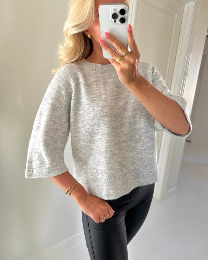 Only striktrøje simoni 3/4 knit light grey melange