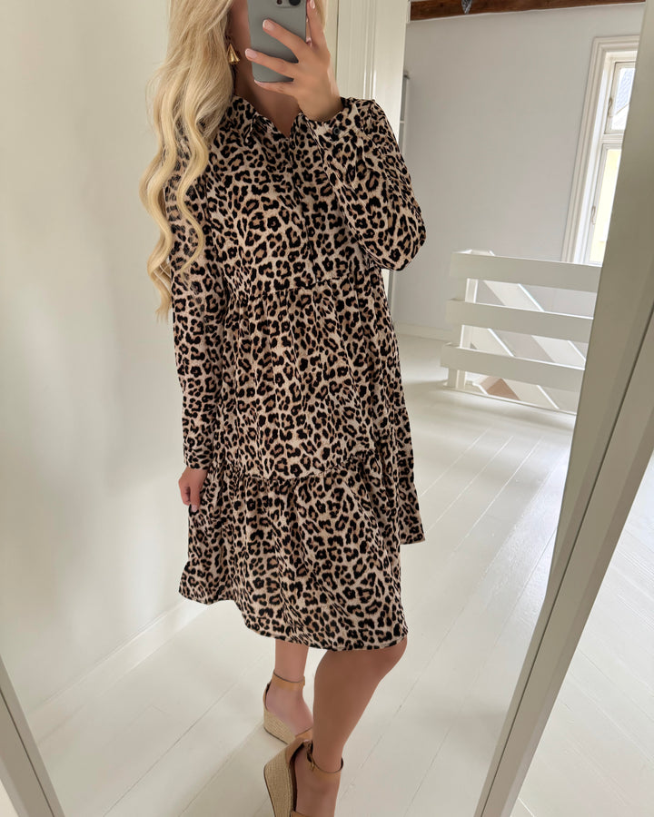 JDY kjole piper l/s shirt pumice stone/leo - FORUDBESTILLING LEV. UGE 24