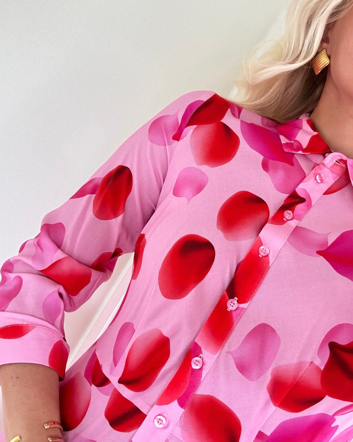Y.A.S kjole savanna long pink frosting/aop rose petal print