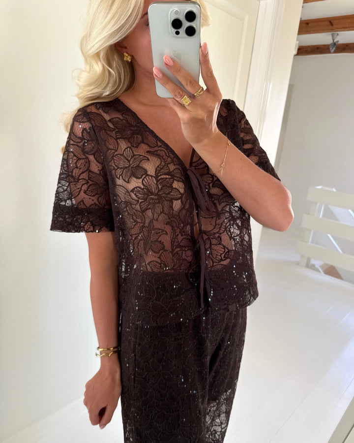 Pieces top louise 2/4 v-neck tie delicioso