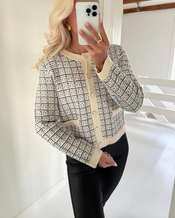 Y.A.S cardigan livia ls short knit birch/dazzling blue - FORUDBESTILLING LEV. UGE 48