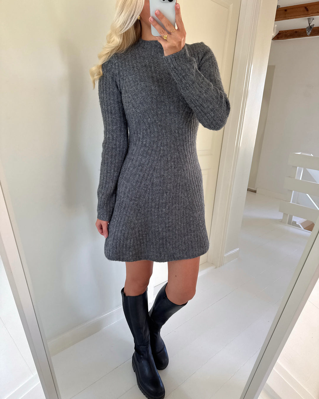 Y.A.S strikkjole dolly ls knit medium grey melange