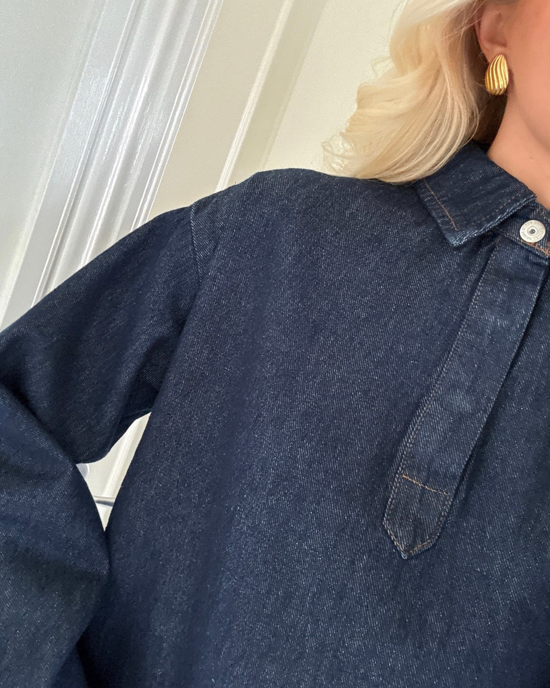 Pieces kjole kenya ls a-shape dark blue denim rinse