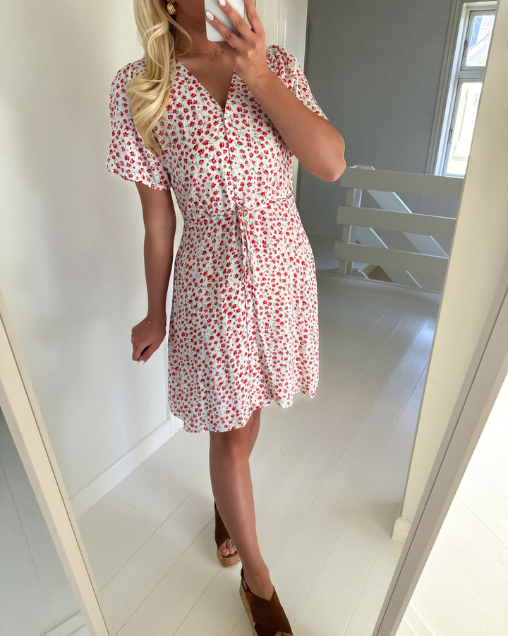 Only kjole evida ss short cloud dancer/red lucy flower