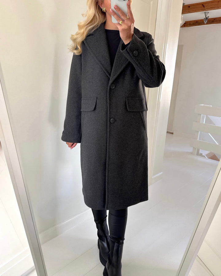 Vero Moda jakke una long wool blend dark grey melange