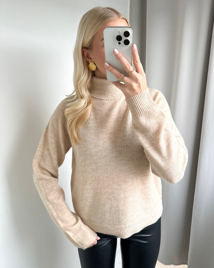 Pieces striktrøje juliana ls rollneck knit white pepper