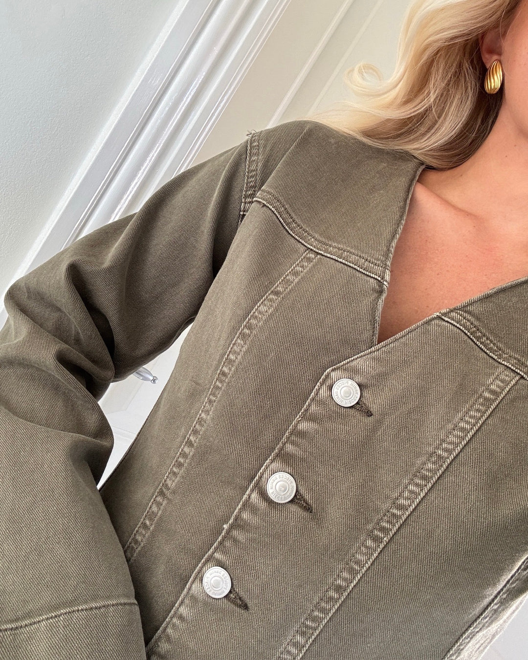 Pieces skjorte silke ls col denim military olive