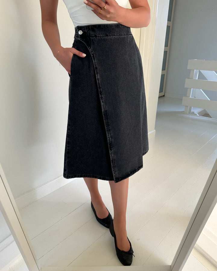 Only nederdel thea wrap midi denim washed black
