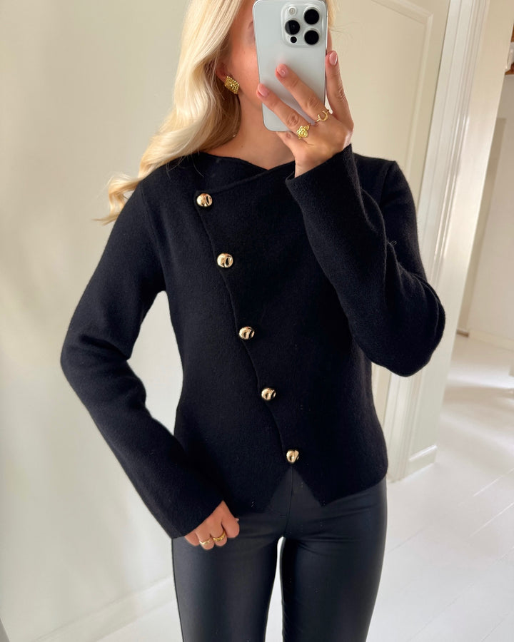 Vero Moda cardigan vienna ls o-neck wrap black w. gold buttons