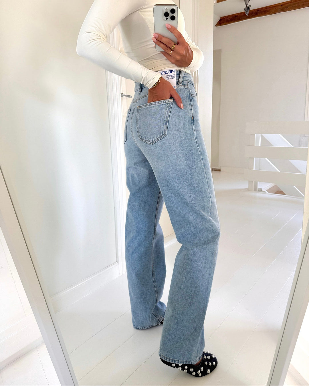 Pieces bukser kate hw straight light blue denim