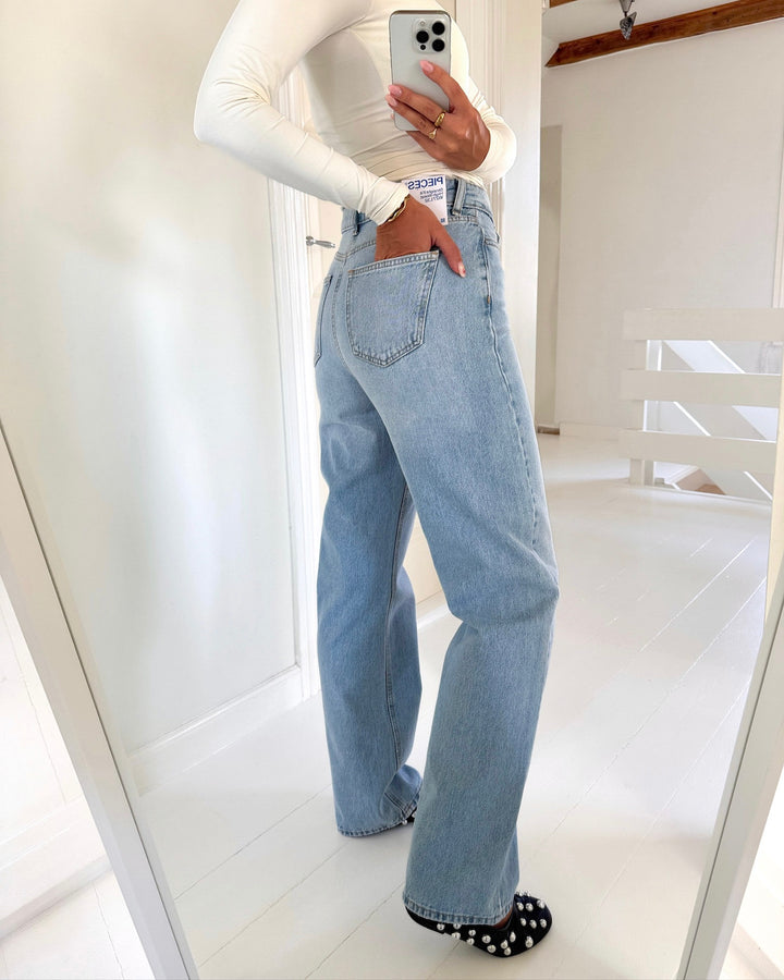 Pieces bukser kate hw straight light blue denim