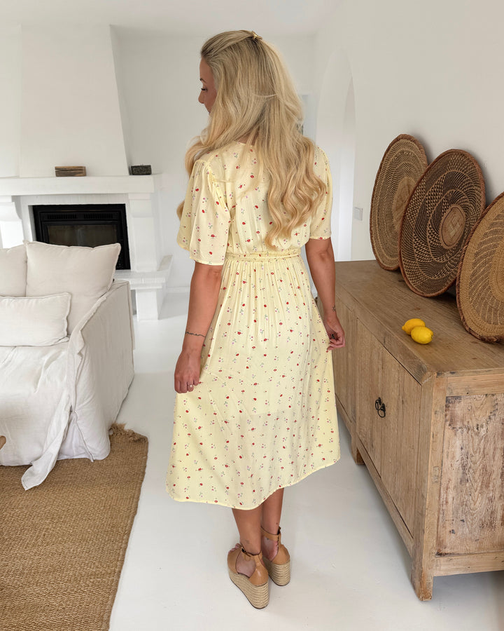 Pieces kjole tala ss midi french vanilla/flower