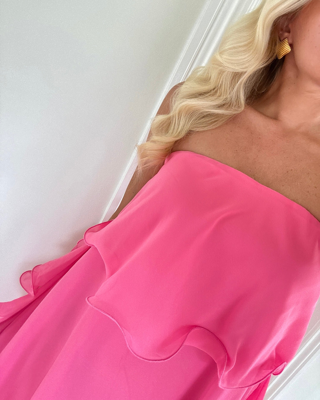 Vero Moda iris ruffle tube maxi hot pink