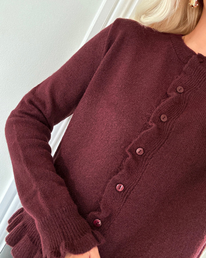 JDY cardigan letty l/s on frill knt noos maroon banner/melange - FORUDBESTILLING LEV. UGE 37
