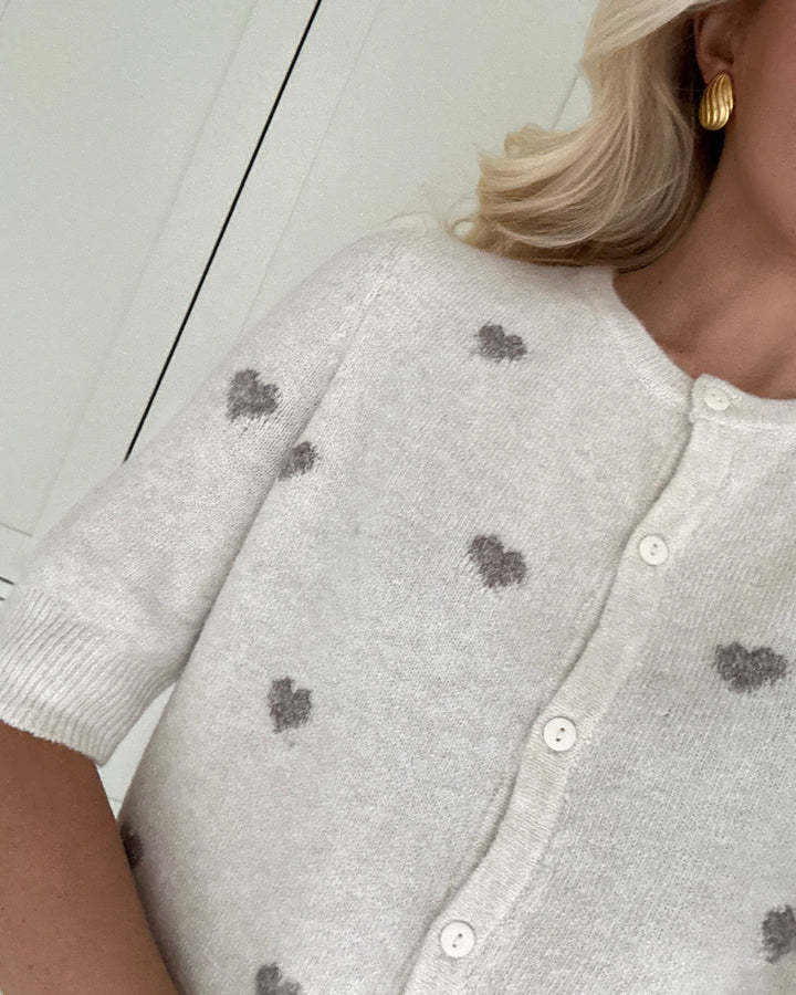 Vero Moda cardigan doffy intarsia 2/4 o-neck birch/w. moon rock hearts