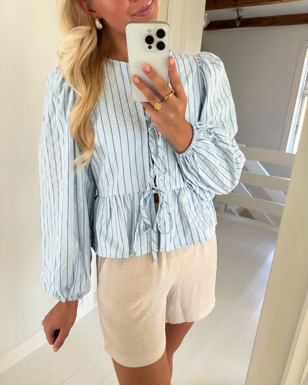 Pieces top agnete ls o-neck tie d2d wvn cashmere blue/maritime b