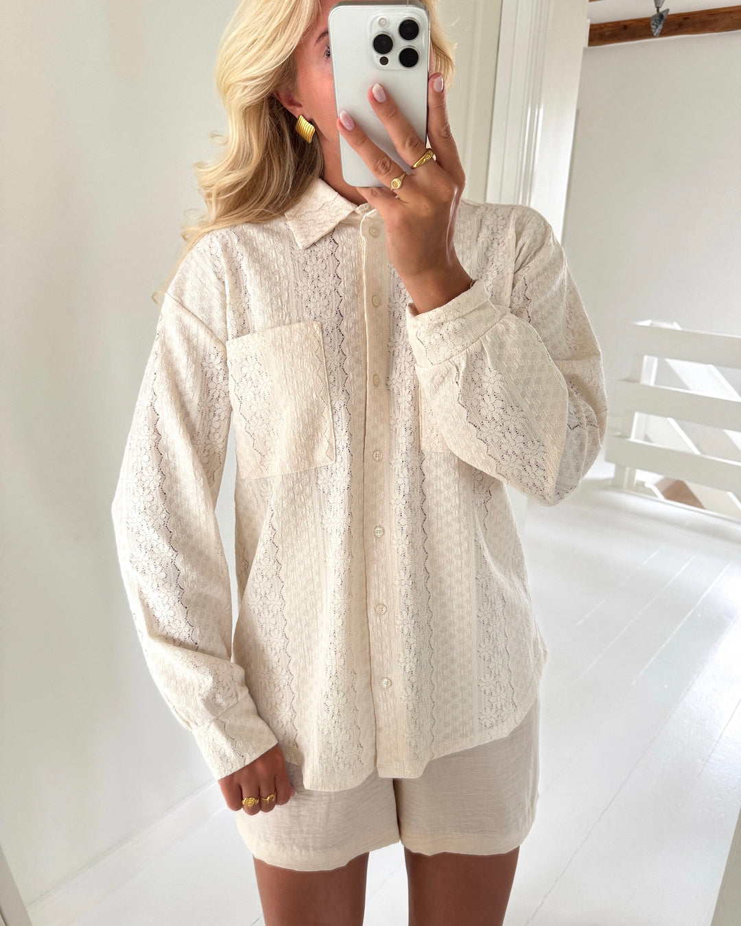 Vero Moda skjorte lizzie ls lace birch