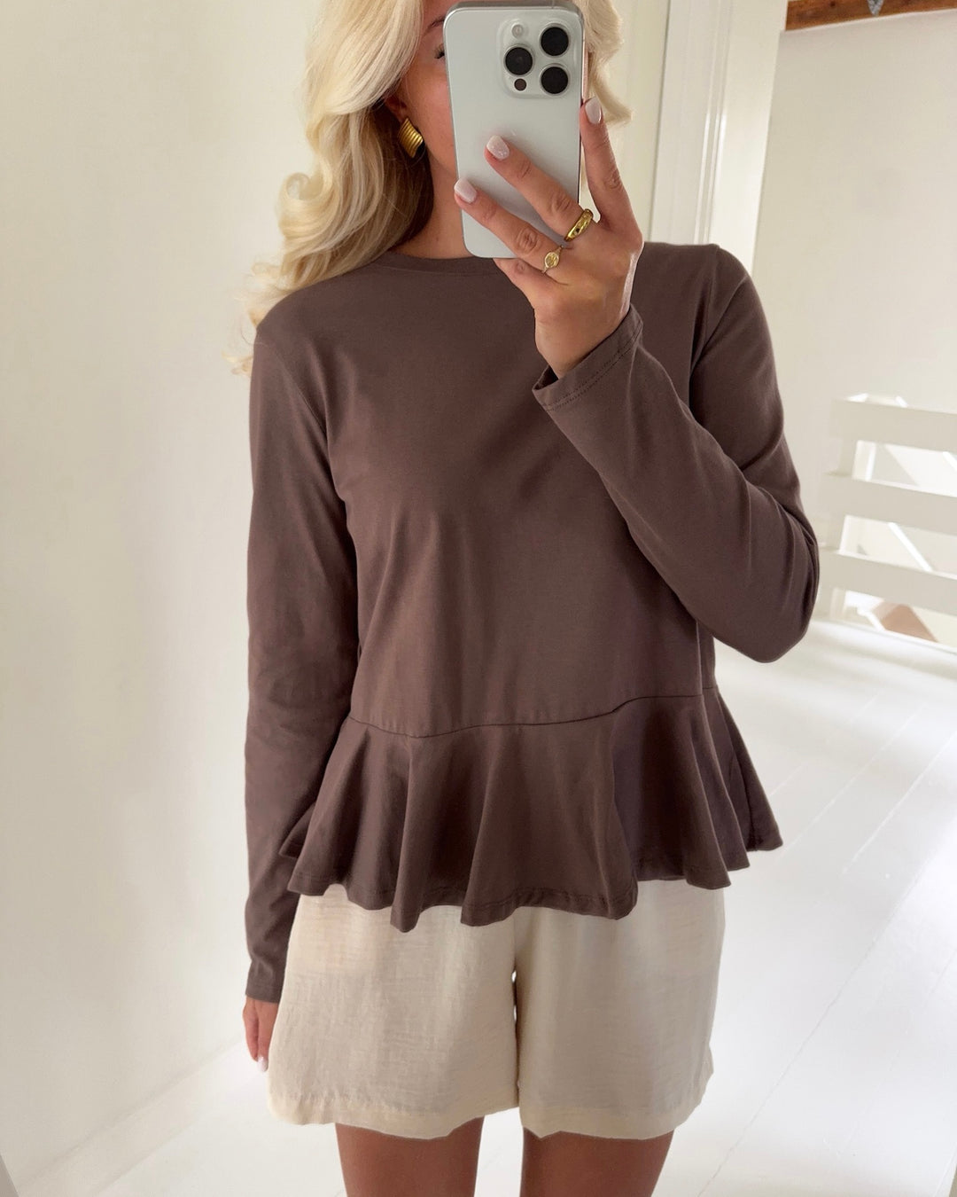 Pieces bluse danilla ls peplum coffee quartz
