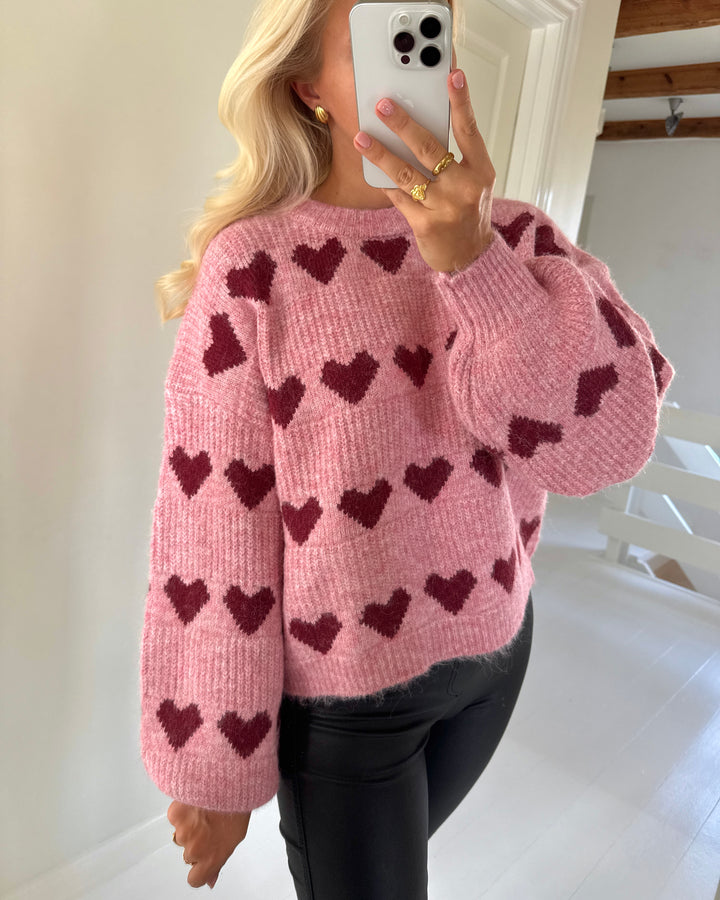 A-View striktrøje heart knit bordeaux/rose