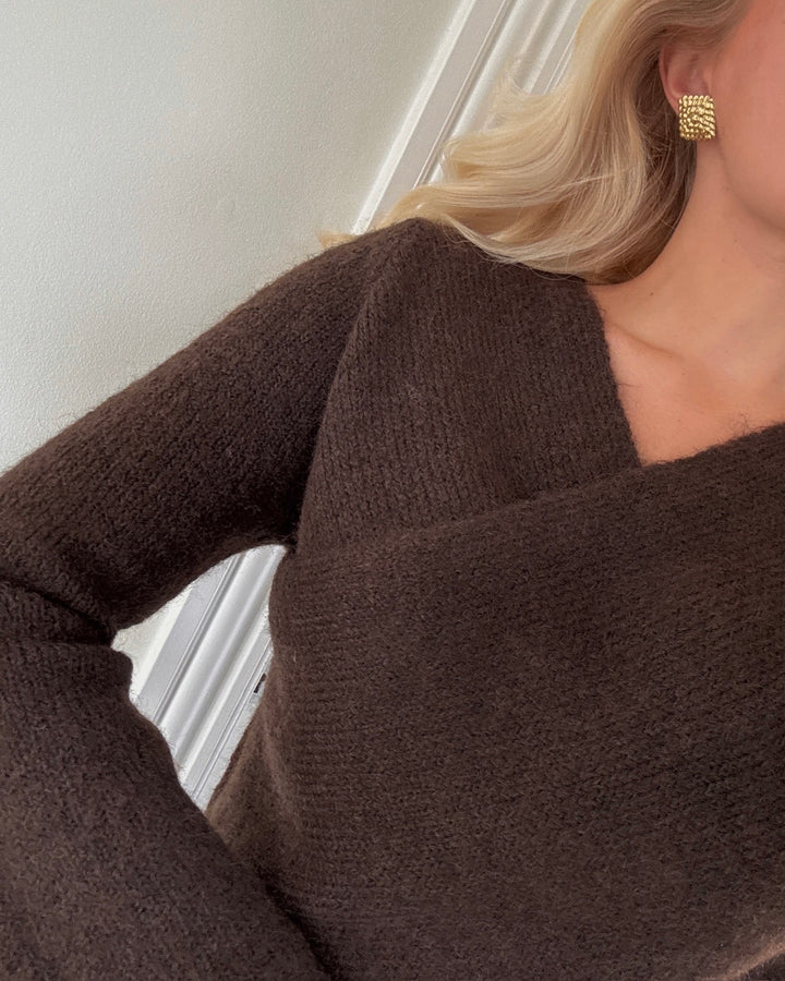 Only striktrøje maggie ls cross v-neck knit coffee bean melange