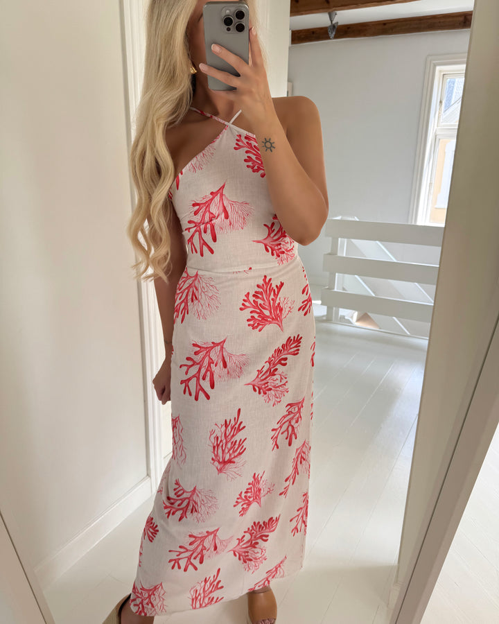 Vero Moda kjole birdie maxi exp vaporous gray/coral aop