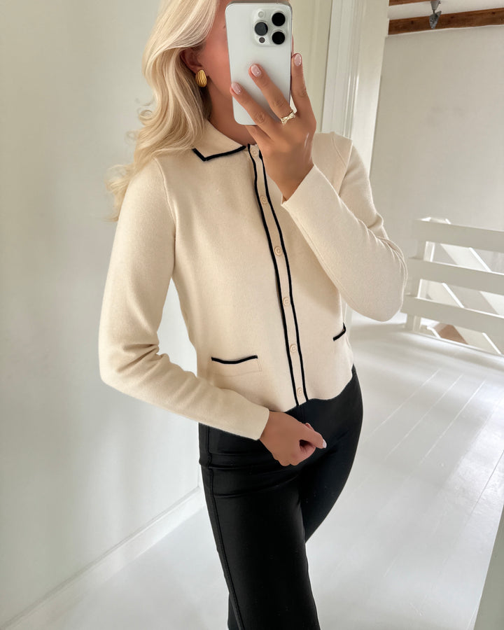 Vero Moda cardigan gold ls poloneck double contrast birch w. black