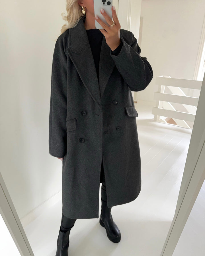 Vero Moda frakke harper long wool dark grey melange