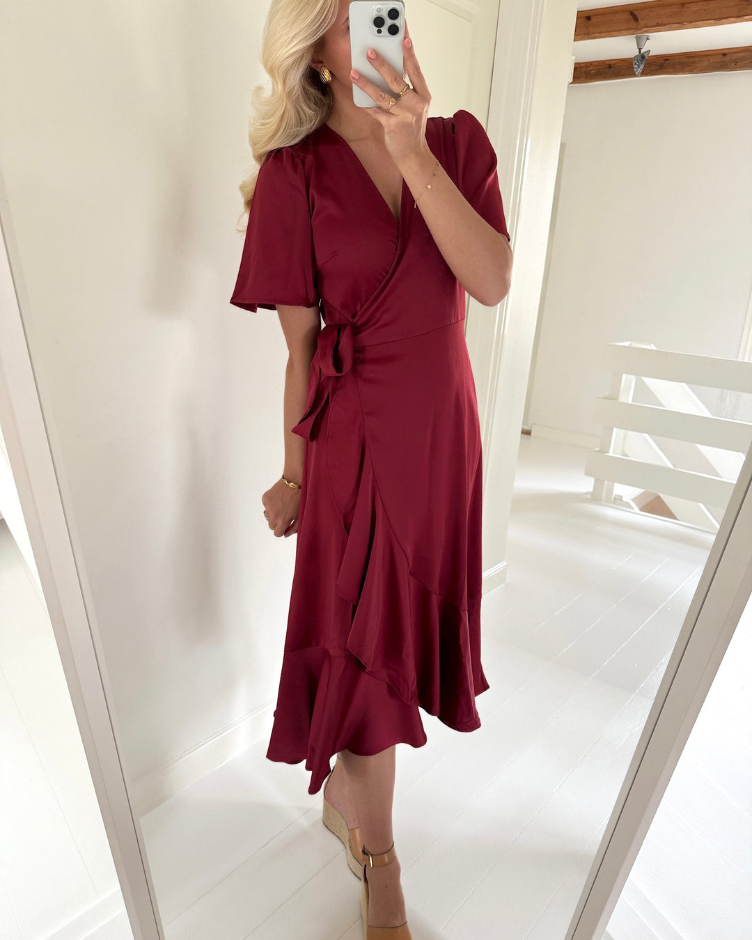 Y.A.S kjole thea 2/4 midi wrap tibetan red
