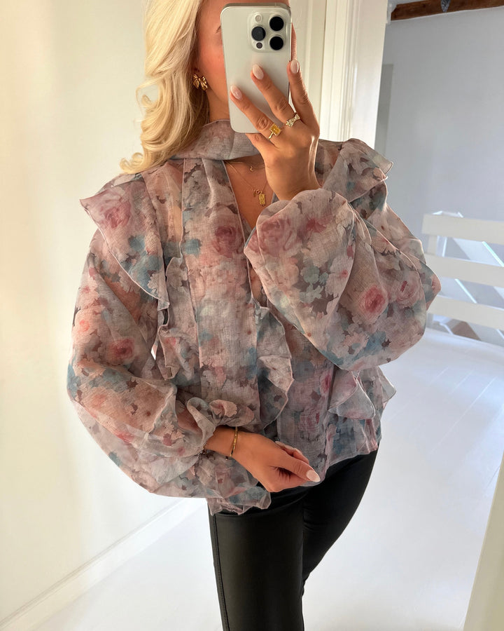 Vero Moda sabrina top ls scarf flounce burlwood/faded flower