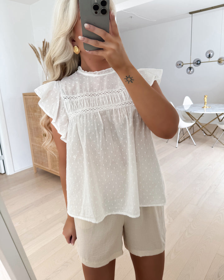 Vero Moda top trine sl lace snow white