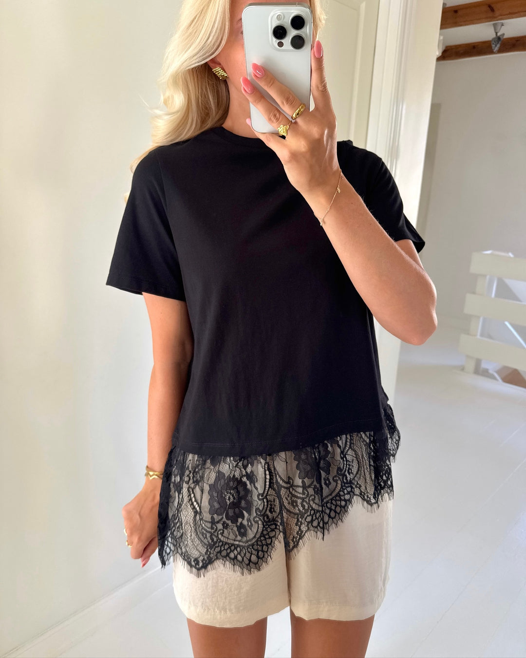 Vero Moda t-shirt brit ss o-neck lace black/dtm lace