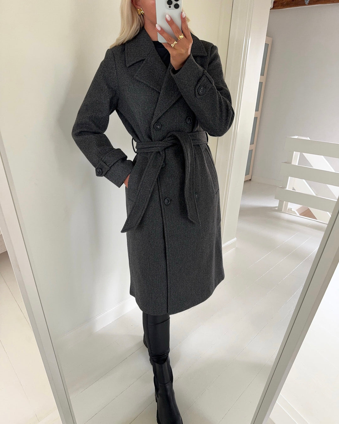Vero Moda frakke fortunevega long ga noos dark grey/melange - FORUDBESTILLING LEV. UGE 37