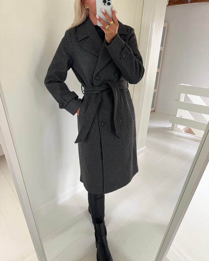 Vero Moda frakke fortunevega long ga noos dark grey/melange - FORUDBESTILLING LEV. UGE 37