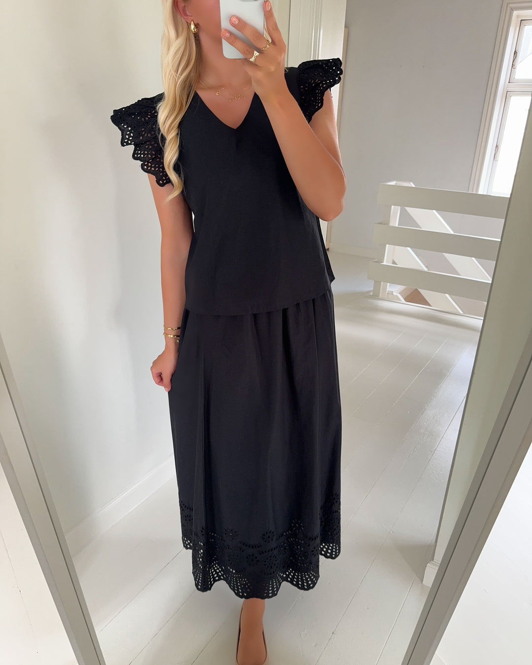 Only nederdel lou life emb long black