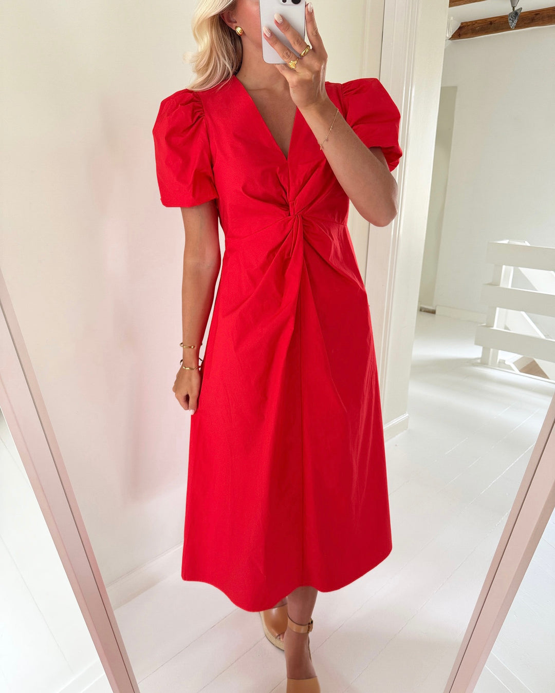 Y.A.S kjole stray ss midi tomato