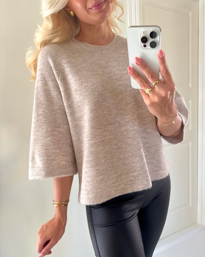 Only striktrøje simoni 3/4 knit pumice stone melange