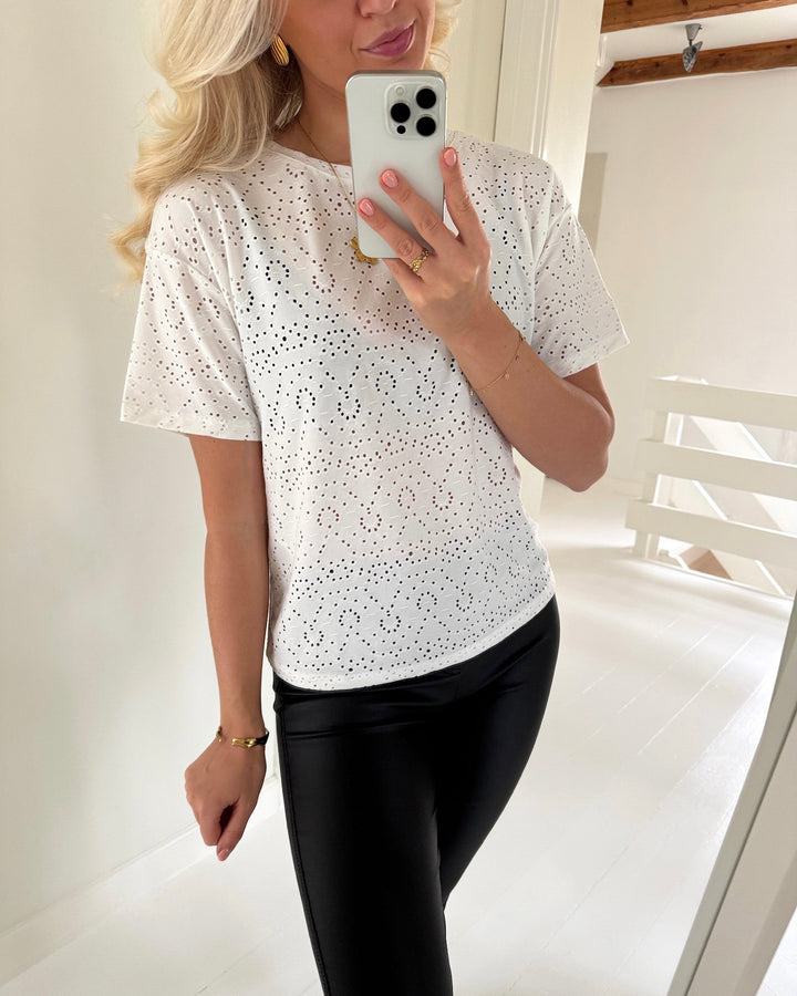 Pieces t-shirt abby ss brod ang cloud dancer