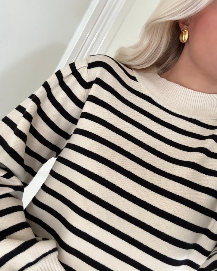 Y.A.S striktrøje fonny ls birch/black stripes