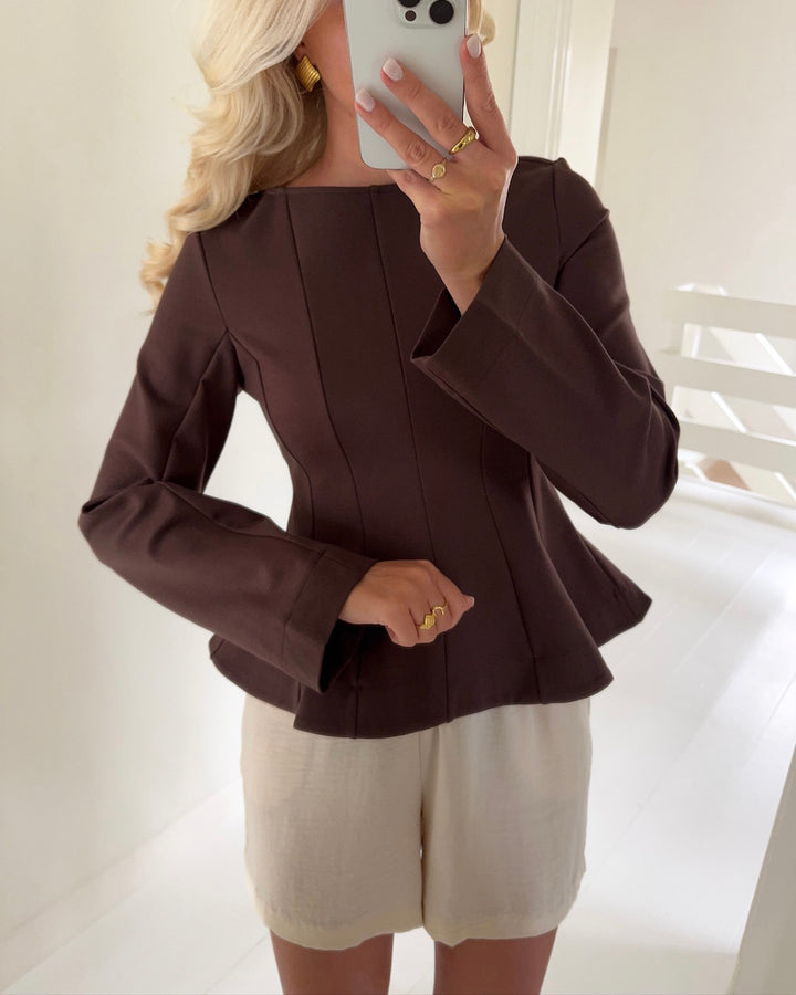 Pieces bluse gunhild ls boat neck hot fudge
