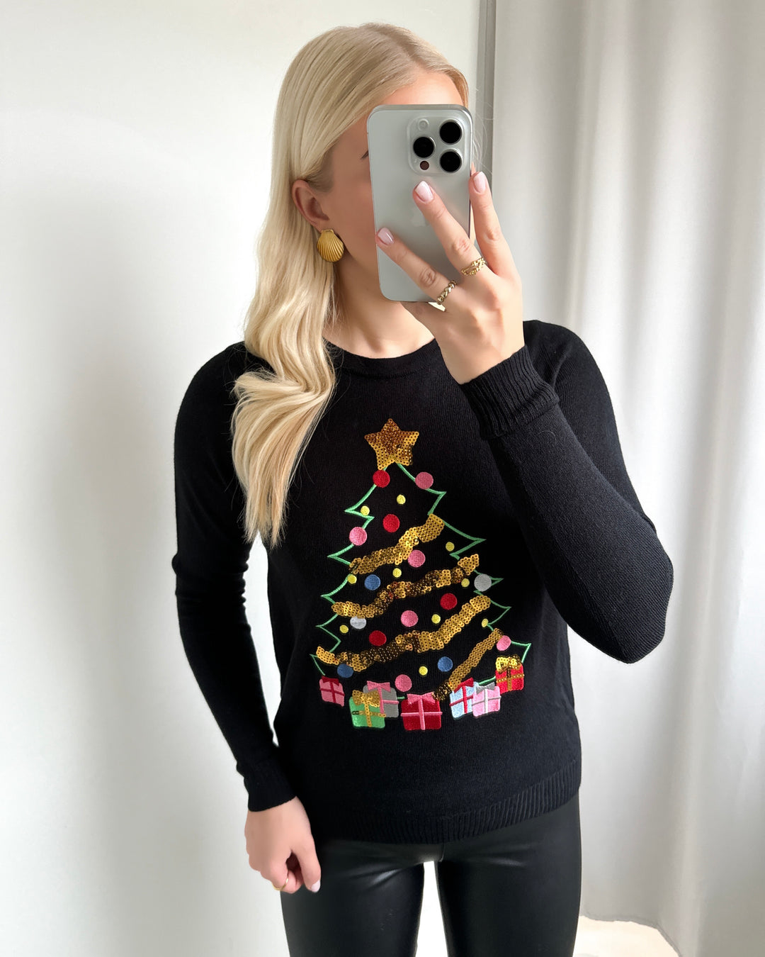 Christmastree ls o-neck blouse black