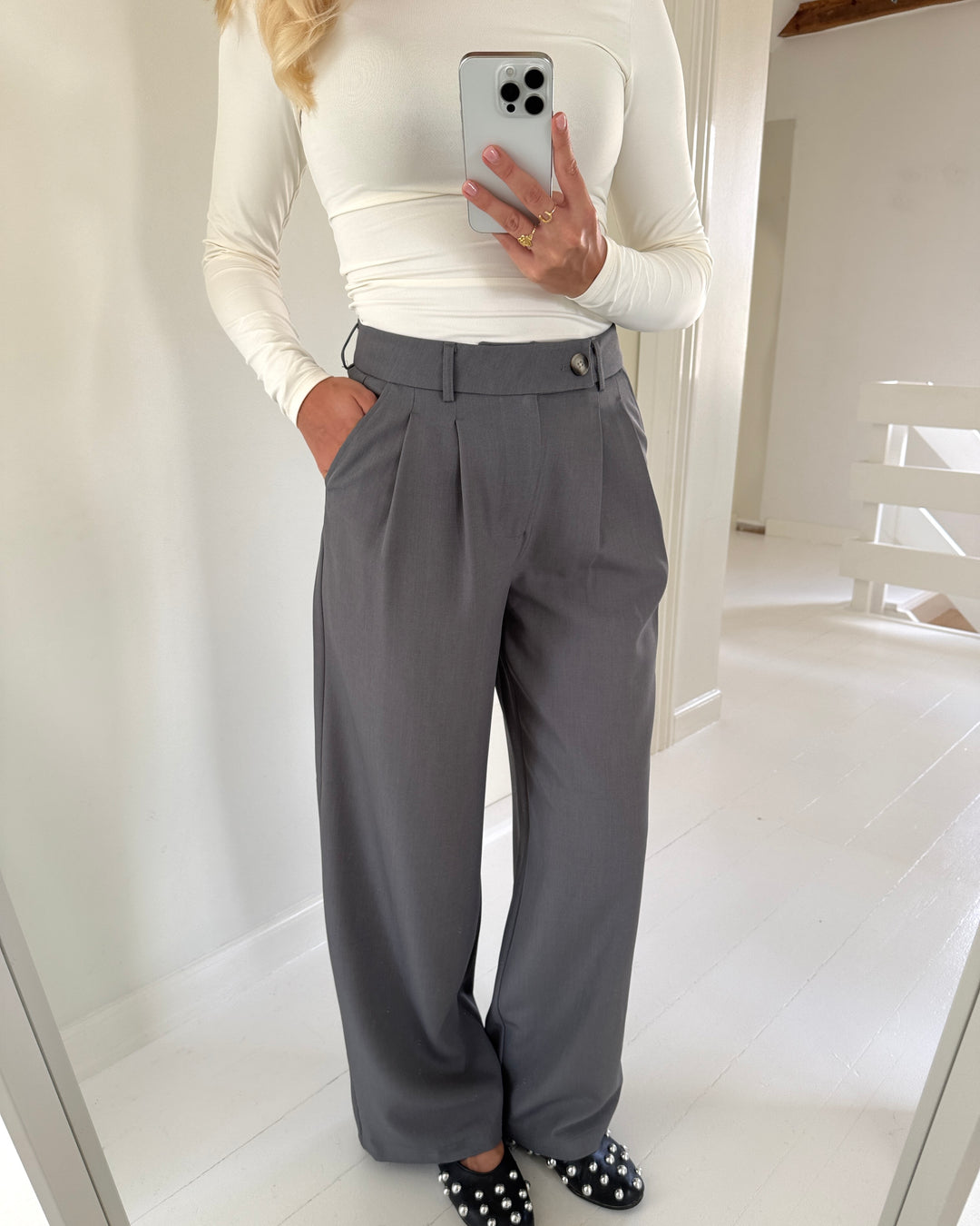 Only bukser miles pleat wide medium grey melange