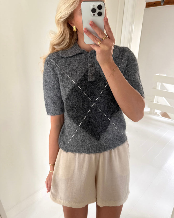 Vero Moda polo bliss 2/4 poloneck medium grey melange w. dgm + birch